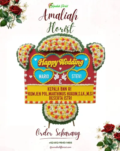 Karangan Papan Bunga Pernikahan di Mas